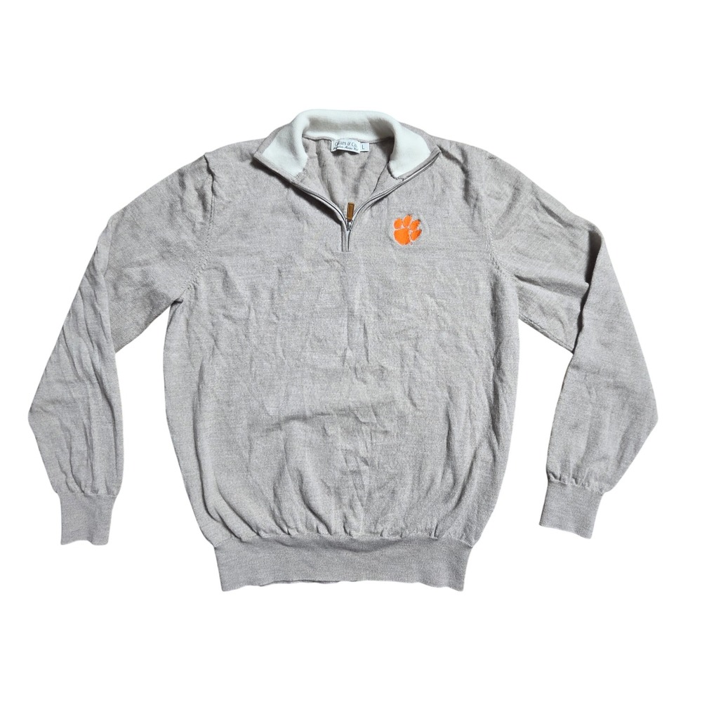 Collars & Co Clemson Tigers Merino Wool Quarter Zip Sweater L Retro Prep